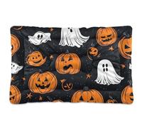 KLL Seamless Halloween Pumpkin and Ghosts Pattern Washable Pet Mattress Soft Anti-Slip Pet Bed for Large Jumbo Medium Small Dogs 36" x 24"