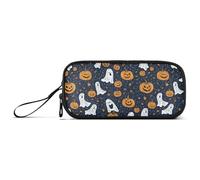 KLL Seamless Halloween Pumpkin and Pattern Nylon Pen Storage Bag Big Capacity Pencil Case for College Stationery for College Nurse