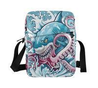 KLL Shark Fight animal sea Blue Sea men's messenger bag Vegan Leather Shoulder Crossover Bag Shopping Shoulder Handbags