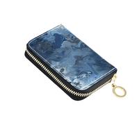 KLL Silver and Blue Dreams Leather Card Wallet for Men with 9 Cards Slot RFID Blocking Credit Card Book with Zipper