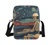 KLL Skeleton Play The Piano Starry Sky mens messenger bag crossbody Vegan Leather crossbody bag men Travel Woman Shoulder Handbags