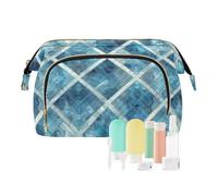 KLL Sky Blue Grids Makeup Bags Waterproof Travel Cosmetic Bags Jewelry pouching for Cosmetic Storage