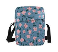 KLL Small Pink Flowers Navy Blue Background messenger bag for men Vegan Leather over the shoulder bags for men Casual Handbag For Travel