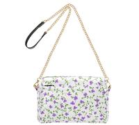 KLL Small Purple Flowers Green Vines Vintage Fashion Small Crossbody Bags For Women Vegan Leather Women's Cross Body Purse Zip Shoulder Hand Bags