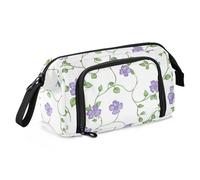 KLL Small Purple Flowers Green Vines Vintage Pencil Pen Case Large Capacity Cute Pencil Case with Compartment for Nurse Elementary