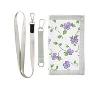 KLL Small Purple Flowers Green Vines Vintage Trifold Wallet for Men for Womens Unique Lighweight Men's Wallet with Lanyard