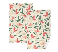 KLL Small Red Flowers Green Leaves Ditsy Print Style microfiber hand towel bathroom towel set decorative washcloths for face face towel and towel gym towels cotton set of 2,Size 16"x28"