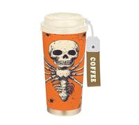 KLL Spooky Skeleton Spider Bone Orange Halloween Stainless Steel Coffee Travel Tumbler With Lids designed Coffee Mug Travel For Hot Cold Drinks 17 oz Leakproof