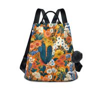 KLL Spring Flowers Cactus Bleeding Heart Hyacinth Orange Fashion backpack for teens lightweight backpack purse for women for Daily College Shopping with Pom-pom keychain