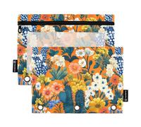 KLL Spring Flowers Cactus Bleeding Heart Hyacinth Orange Rings Binder Pocket Pencil Case for 3 Hole Binder Pouches with 3 Holes for Examination Home Travel Cards Storage Container