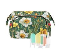 KLL Spring Flowers Green Cosmetic Bag Flower Portable Cosmetic Bag with Handle Coin Purse for Women Cosmetic Travel, 1 Size, 1 Size, 1 size