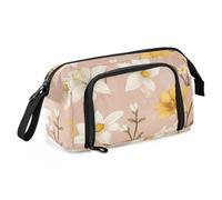 KLL Spring Flowers Lily Daisy Pink Background Pencil Case Large Capacity Pen Case Cosmetic with Zipper for Nurse Elementary