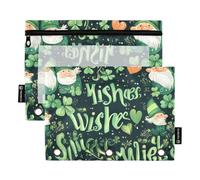 KLL Spring Happy St. Patrick's Day Clover Lucky Green Pencil Bags Soft Pencil Case for 3 Rings Folders with Three Rings, St. Patrick's Day Wishes, 1 sizex2
