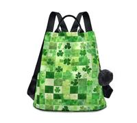 KLL St Green Clover Fashion middle school backpacks multipurpose backpack for women lightweight for Travel, Work, Everyday with Pom-pom keychain