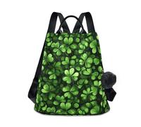KLL St Green Four-Leaf Clover Fashion backpack for college Anti-theft bags for women backpack for Travel, Work, Everyday with Pom-pom keychain