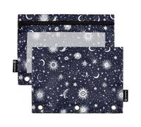KLL Starry Night Star Sun Moon Pencil Bags Binder Pencil Case for 3 Rings Folders with 3 Holes for Office Stationery Organizer Upplies