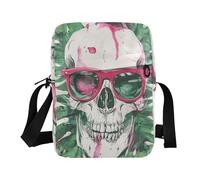 KLL Stsummer Fresh Tropical Plants Skull mens messenger bag Vegan Leather Shoulder Bag For Woman Casual Shoulder Handbags