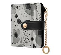 KLL Stylized Grey Flowers Ladies Premium Foldable Wallet Cute Minimalist PU Leather Wallet for Men Women Travel