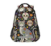KLL Sugar Skull Cat Cute Dia De Los Muertos large backpack for kids with chest strap bookbag for high school mochilas para la escuela