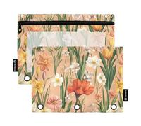 KLL Summer Flowers Daffodil Delphinium Sunflower White Binder Pouches Soft Pencil Case for Binder Folder, Flowers Tulip Daffodils Amaryllis Rose Gold, 1 sizex2