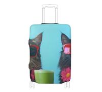 KLL Summer-themed Cool Cat with Sunglasses Illustration Elastic travel luggage cover Washable carry on suitcase cover suitcase protector Fit 18-32 Inch Luggage, Summer-themed cool cat with sunglasses