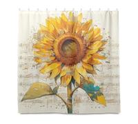 KLL Sunflower Made Of Music Notes Decorative Waterproof Fabric Cloth Shower Curtain with Hook Polyester Resistant Washable Tub Shower Curtain Liner for Long Bathroom Fall Decor Halloween Decor 72x72