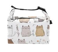 KLL Sweet Burmesecats White Lunch Bag For Girls With Handles Lady Large Lunch Tote For Office Workers