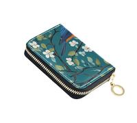 KLL Sweet Eastern Blue Birds Teal White Cherry Blossom Leather Card Wallet for Men with 9 Cards Slot RFID Blocking Women Card Holder with Zipper