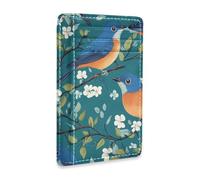 KLL Sweet Eastern Blue Birds Teal White Cherry Blossom women's slim wallets With ID Window RFID Blocking credit card wallet for Men and Women tarjetero para hombre