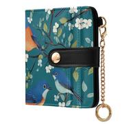 KLL Sweet Eastern Bluebird Birds Teal Women's Folding Wallet With Card Slots Waterproof Compact PU Leather Wallet for Women