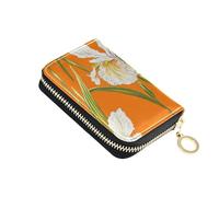 KLL Sweet Iris Orange Leather Women's Card Holder Wallets with 2 Cash Slot RFID Blocking Card Holder Men with Zipper