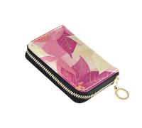 KLL Sweet Peach Flowers Leather Small Credit Card Wallet with 9 Cards Slot RFID Blocking Card Holder for Women with Zipper