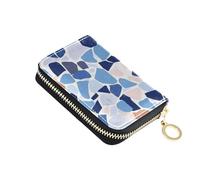 KLL Terrazzo Pattern Glory Blue Leather Wallet for Card with 9 Cards Slot RFID Blocking Credit Card Holder for Men with Zipper