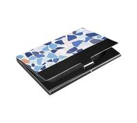 KLL Terrazzo Pattern Glory Blue Slim Business Cards Holder with Leather & Stainless Steel Card case for Protects Your Cards tarjetero para Hombres