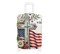 KLL The American Flag The Cross White Elastic carry on luggage cover protector Washable elastic suitcase covers luggage protector Fit 18-32 Inch Luggage, The American flag The cross white, L 26-28 in
