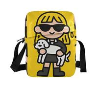 KLL The Little Girl Holding A Dog Yellow cute messenger bag Vegan Leather shoulder bag men Casual Shoulder Handbag For Travel