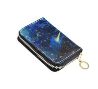 KLL The Starry Sky A Shooting Star Passing by Leather Credit Card Wallet with 9 Cards Slot RFID Blocking Credit Card case with Zipper
