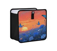 KLL The Sunset Over The Blue Sea of Flowers Hanging Foldable mini Trash can Hanging car Garbage can with lid Trash bin for Women Men Road Trip Essentials