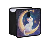 KLL The White Cat on The Moon Hanging Foldable Car Garbage Can Small Hanging car Garbage can with lid Organizer bin Car Accessories for Women Men