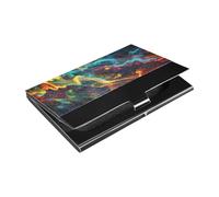 KLL Three-Dimensional Blue Yellow Light Slim Card Holder for Business Card with Leather & Stainless Steel Credit Card Holders for Protects Your Cards portatarjetas para Hombre