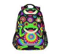 KLL Tie-dye Frog Peace Sign Hippie cool kids backpack for boys with chest clip books bag for women mochila para ni?a