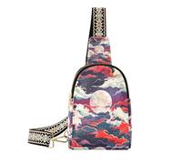 KLL Trendy American Vintage Style Steam Wave Art crossbody sling bags leather shoulder fanny pack for for hiking