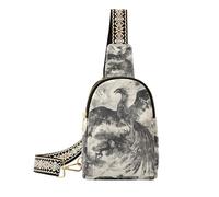 KLL Trendy Black Phoenix Bird Chinese Ink Painting fanny pack women leather shoulder fanny pack for for travel