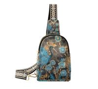 KLL Trendy Blue and Golden Peacock leather fanny pack sturdy for women crossbody purse for travel