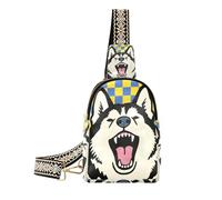 KLL Trendy Blue and Yellow Checkered Siberian Husky Dog bags fanny pack lightweight crossbody fanny pack purse for hiking