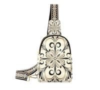 KLL Trendy Bohemian Beige and Black Flower large fanny pack fashion for women leather crossbody for hiking