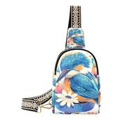 KLL Trendy Cartoon Kingfisher and Flower Happy Cute Doodle Art waterproof sling bag lightweight brown leather fanny pack for travel