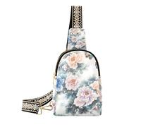 KLL Trendy Fall Flowers Peonies White Ink Wash Painting sling bag crossbody waterproof cross body bag for for day pack