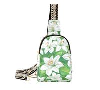 KLL Trendy Happy Easter White Lily Green Leaves fanny pack cross multipurpose small sling bag for travel