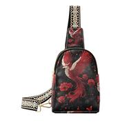 KLL Trendy Red Phoenix Chinese Painting Style crossbody sling bag fashion black fanny pack for for day pack